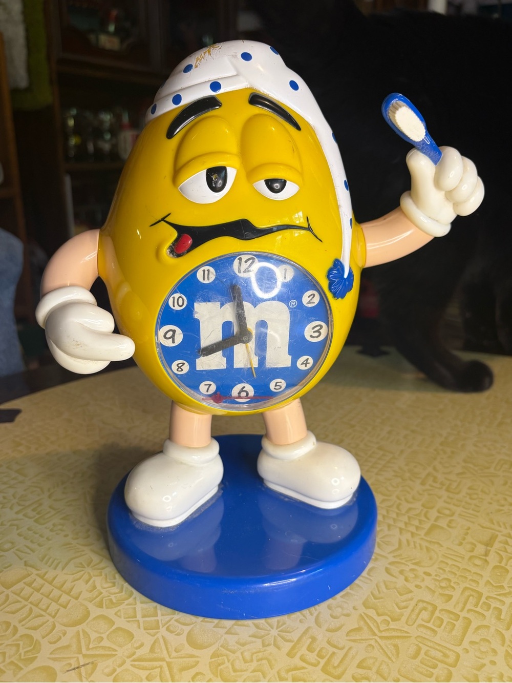 Vintage M&M'S Yellow Character Figurine with Blue Clock Face